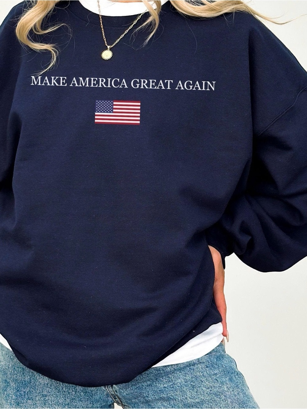 Sweatshirt with White Text & American Flag